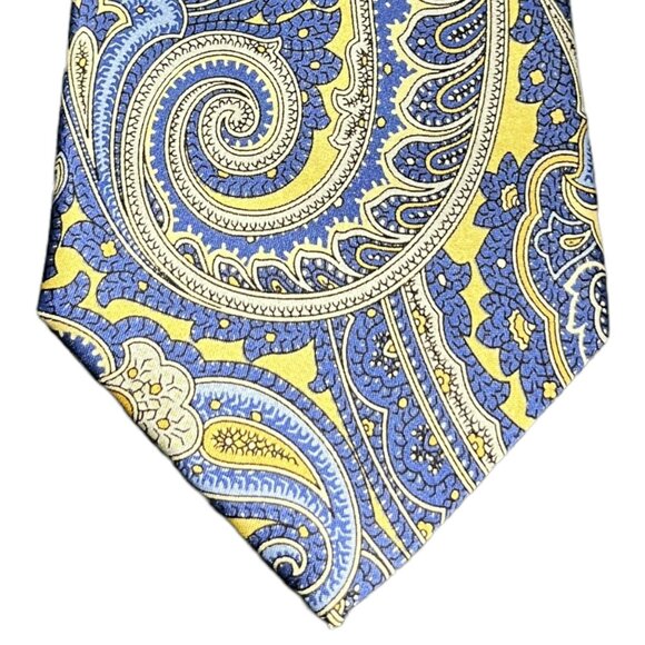 Burma Bibas Mens Tie Paisley‎ Blue Yellow Silk 59" Designer - Picture 1 of 7